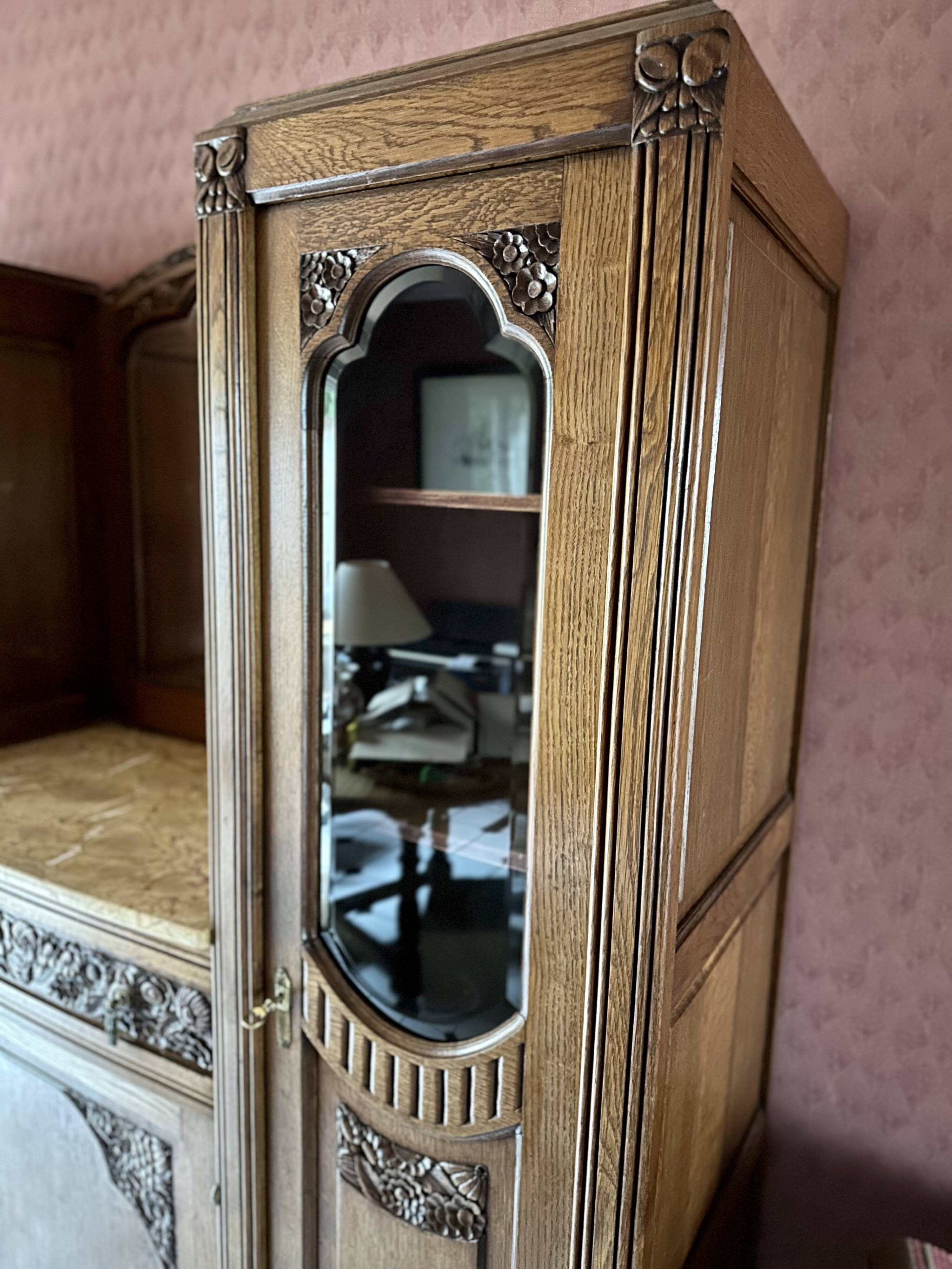 Large art deco sideboard with marble top and mirror