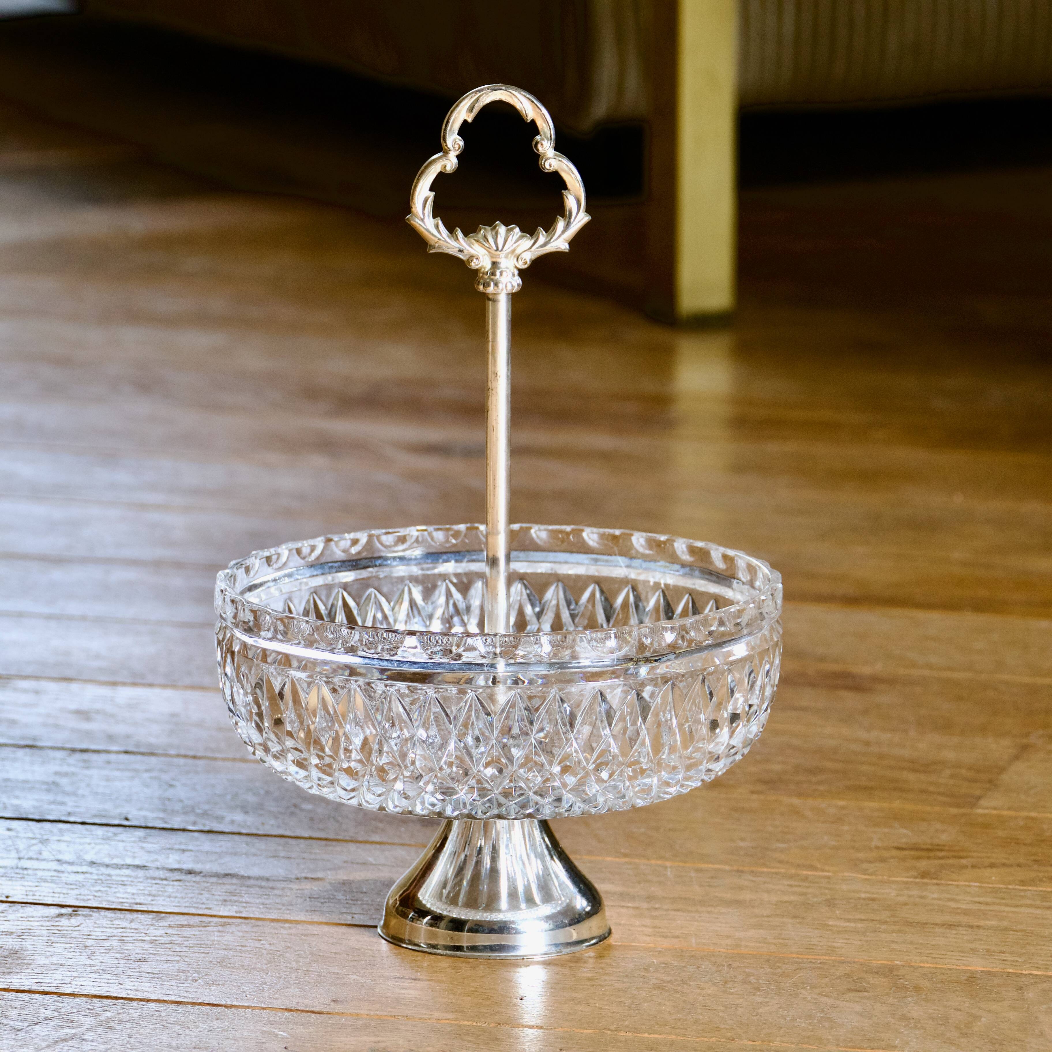 1950s crystal and silver-plated metal bowl/basket