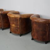 Vintage Dutch Cognac Leather Club Chairs, Set of Three
