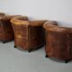 Fauteuils club vintage hollandais en cuir cognac, lot de trois