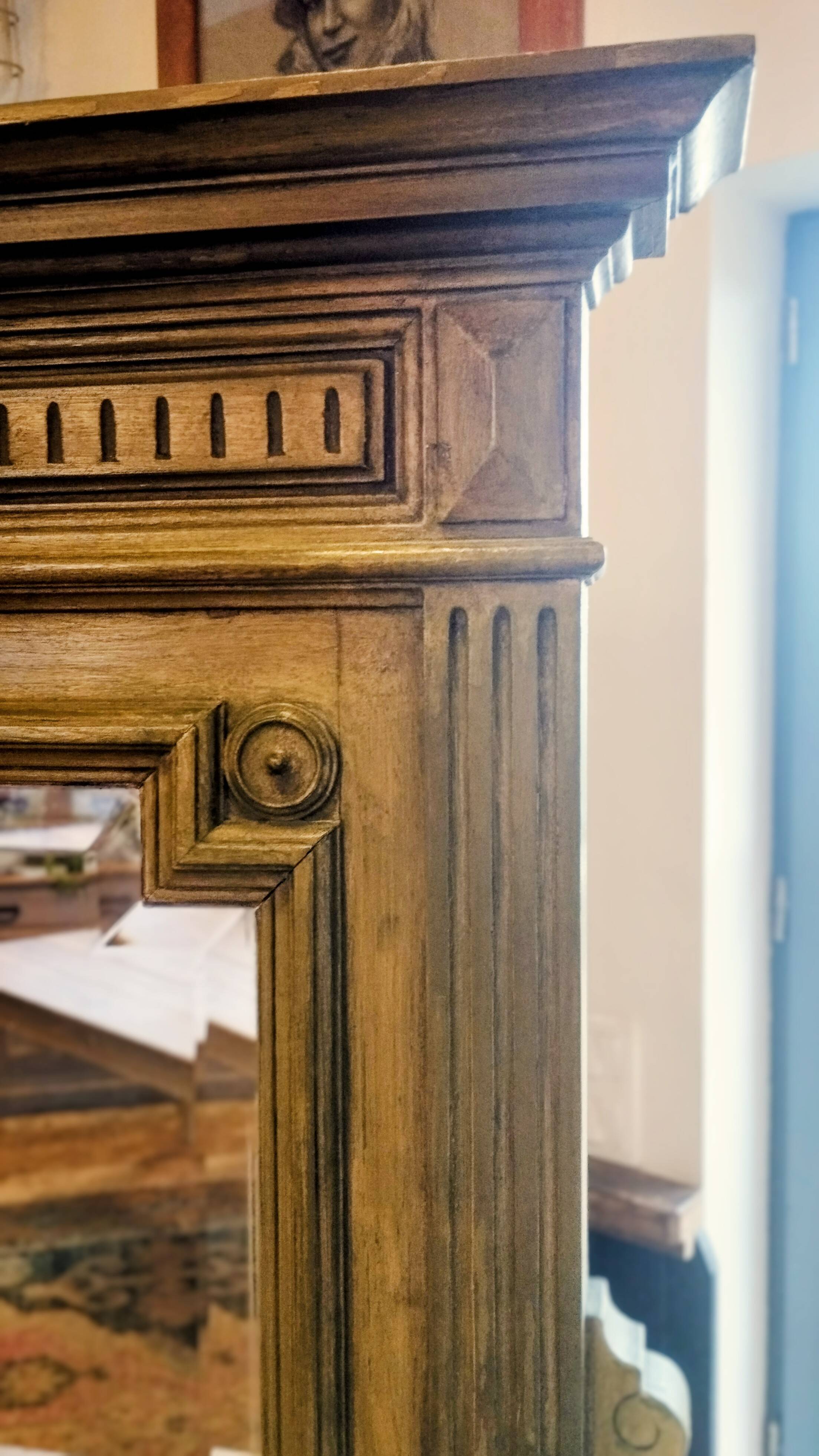 Antique bevelled mirror Farrow and Ball "Green Bancha"