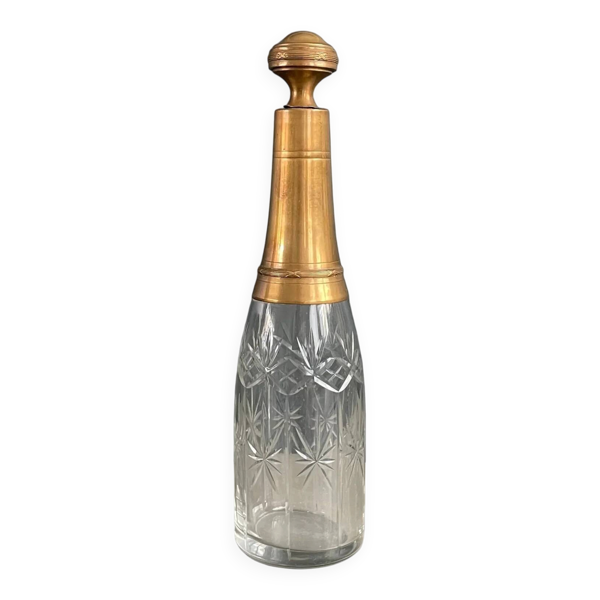 Bouteille flacon en verre ciselé et cuivre