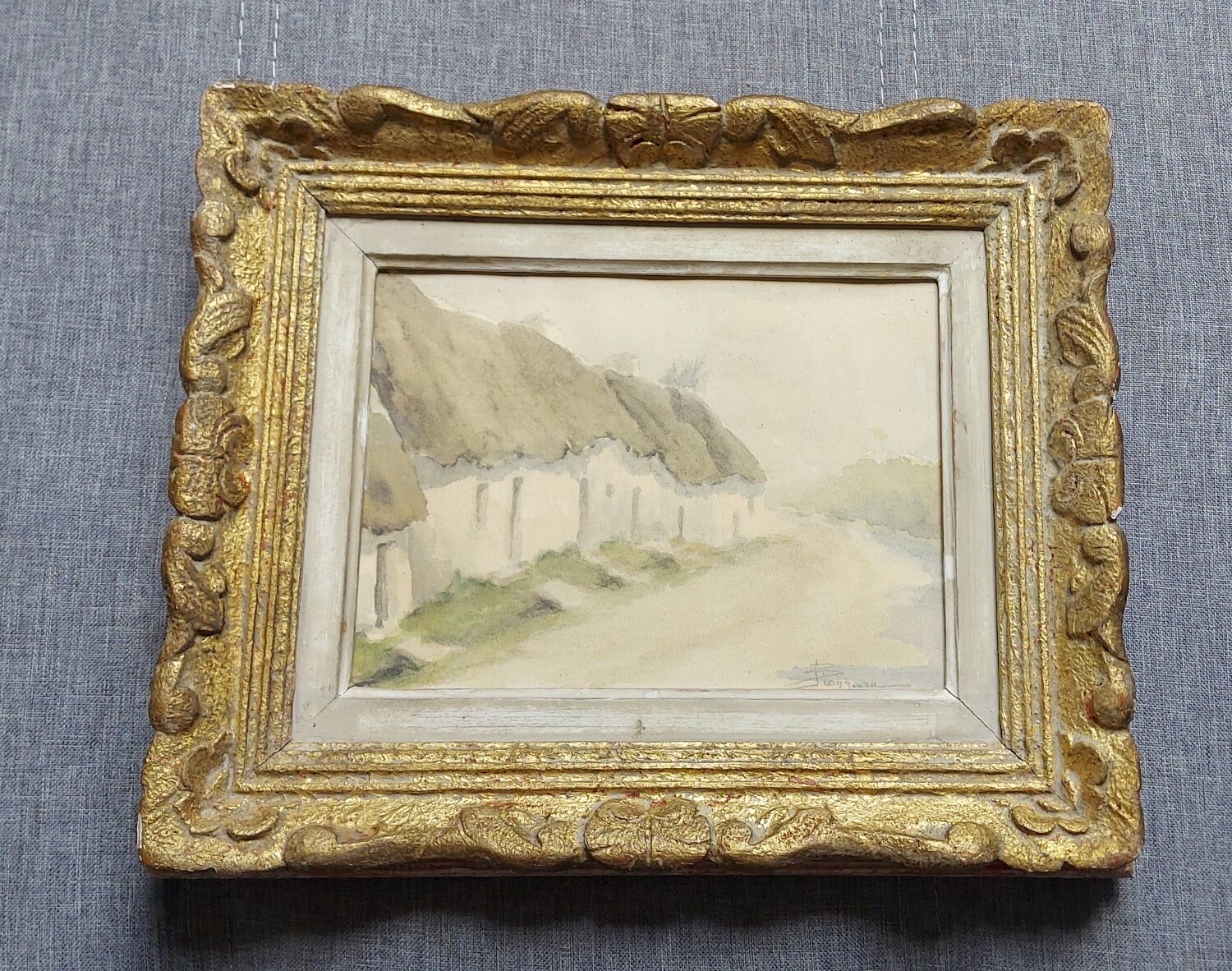 Watercolor gilded frame 19th century