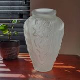 Vaas art déco en persglas givré avec décor floral, Frankrijk