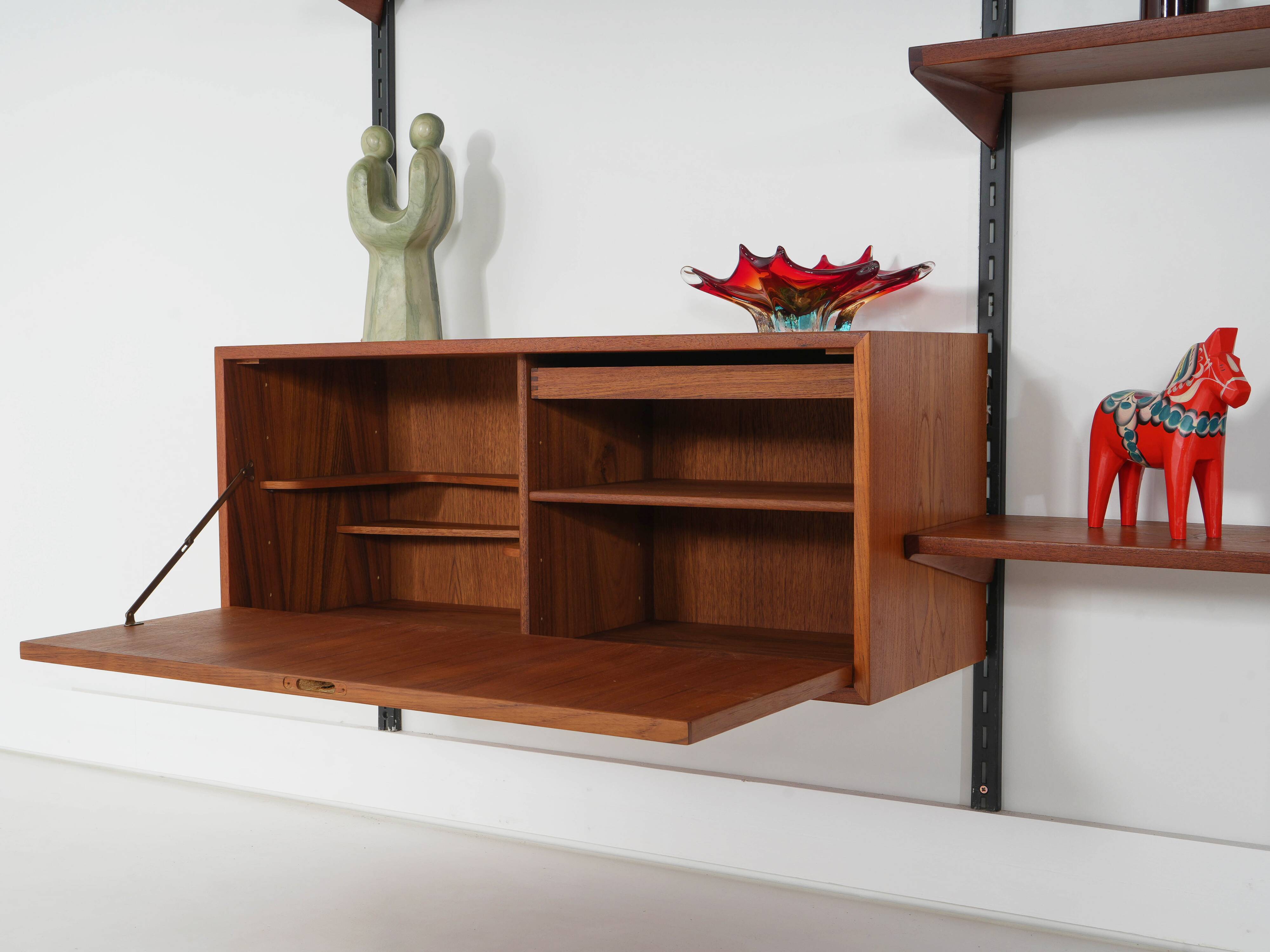 Modular shelving Kai Kristiansen, teak veneer, Danish design 1960s