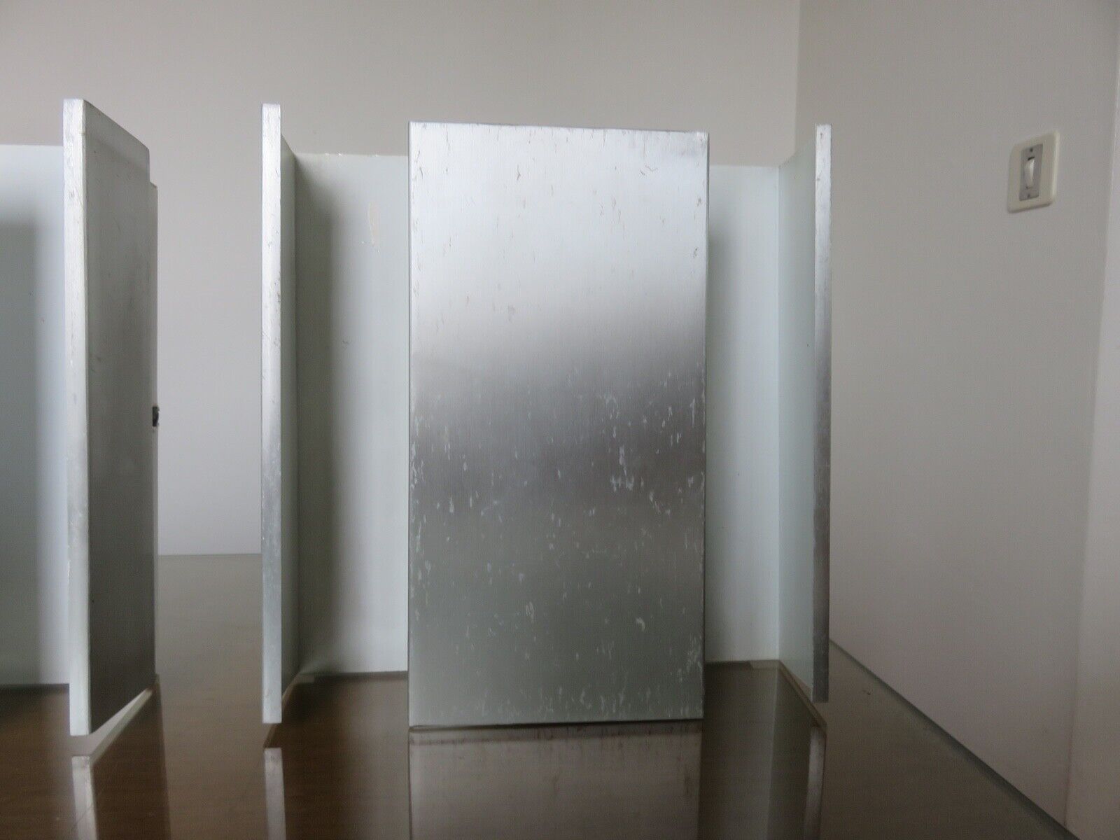 Series of 3 aluminum wall lamps, modernist, minimalist 70s