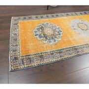 Vintage Turkish Oushak handmade wool cotton orange runner rug 74x350
