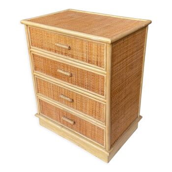 Rattan chest of drawers four drawers, c.1970