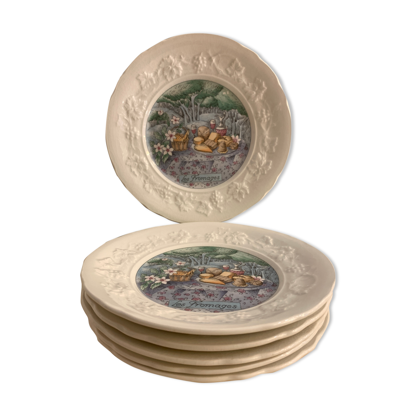 6 Gien cheese plates, Les Saveurs by Marie-Pierre Boitard