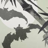 Mokuchu Urushibara: Japanese print, The Bats (green and white), signed woodblock print.