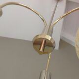 Three-globe brass chandelier in amber/vintage glass 60s-70s