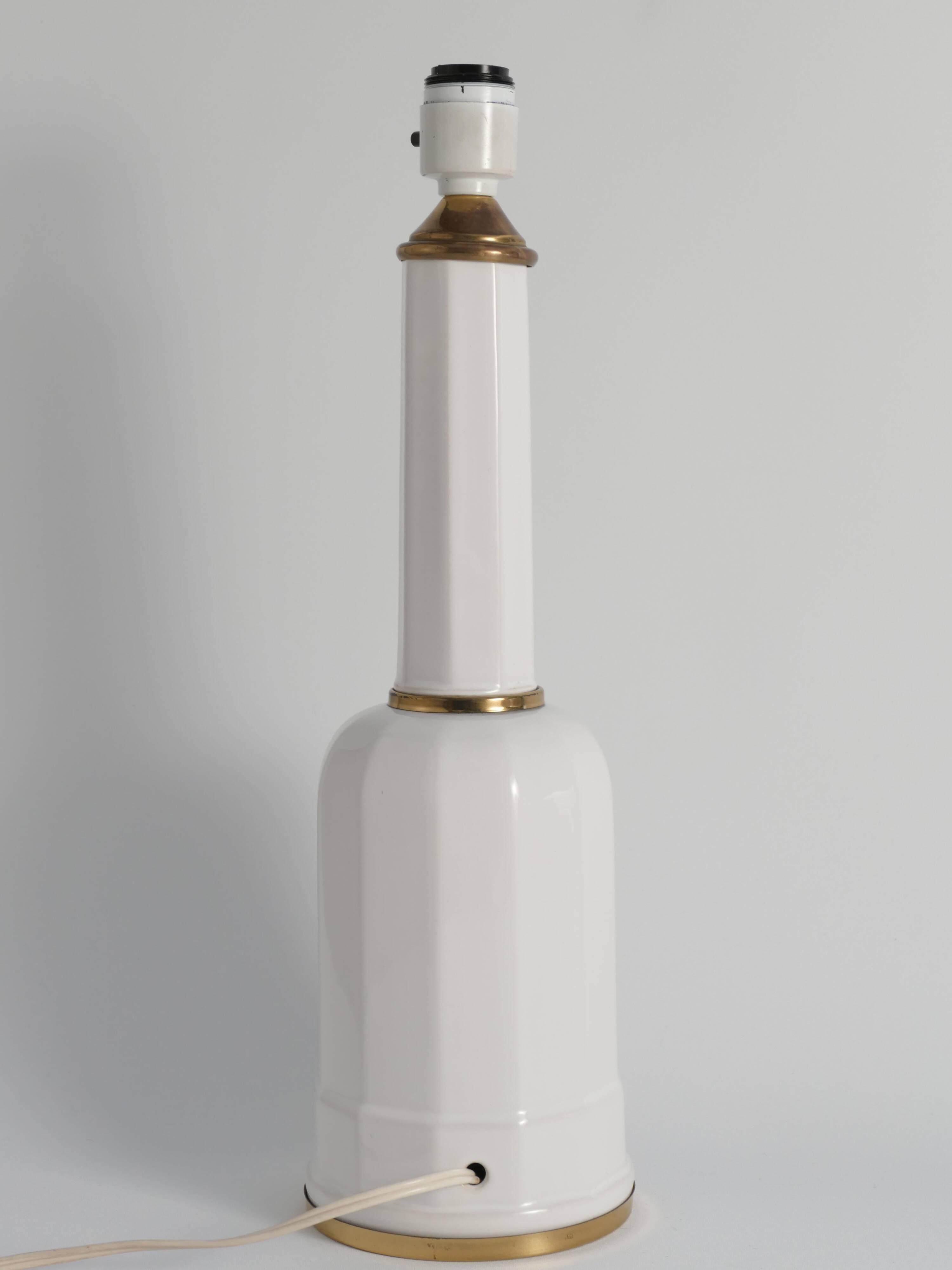 White Opaline Glass & Brass Heiberg Table Lamp, Denmark, Mid-19th century
