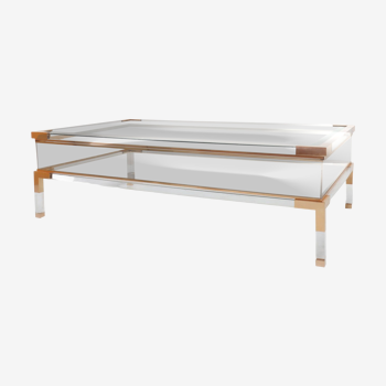 Sliding table in lucite and brass, Jansen House style