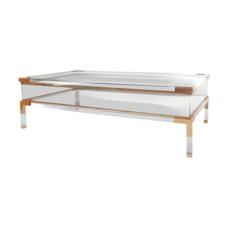 Sliding table in lucite and brass, Jansen House style