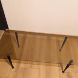 Rectangular coffee table with metal & brass foot and smoked glass, vintage 70s