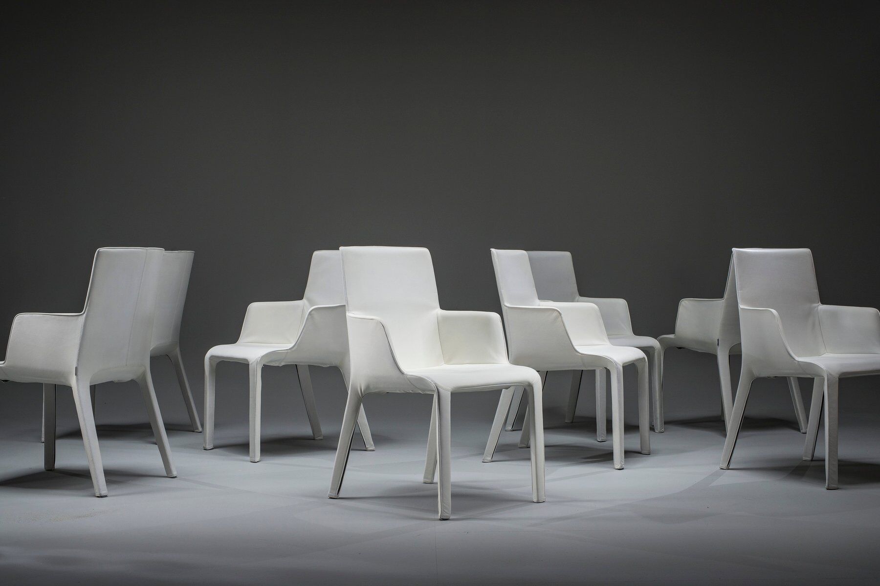 Gio dining chairs in ecru leather by Walter Knoll, Germany, 2000s, set of 8