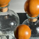 BOTTLES Engraved Glass and VINTAGE Wood