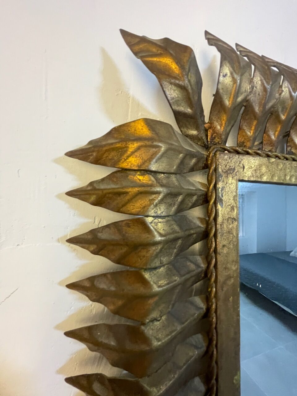 Rectangular sun mirror in wrought iron italian manufacture 50's