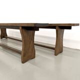 Pair of solid oak benches, winged legs, France, 1970s