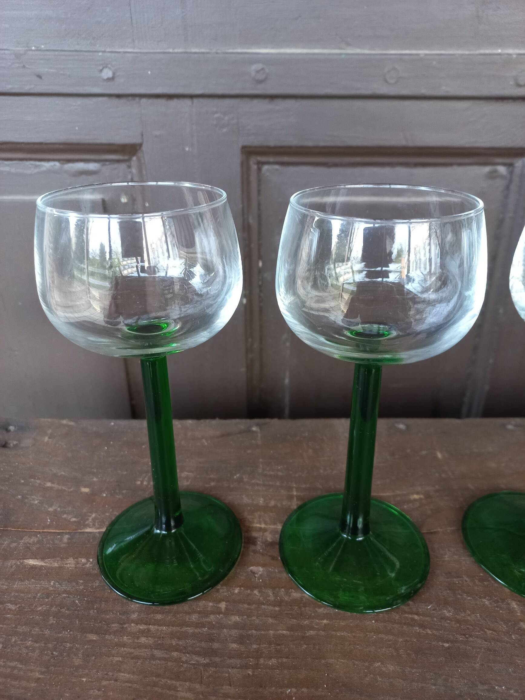Vintage green-stemmed Alsace wine glasses