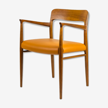 Teak and cognac leather model 56 dining chair by Niels O. Møller