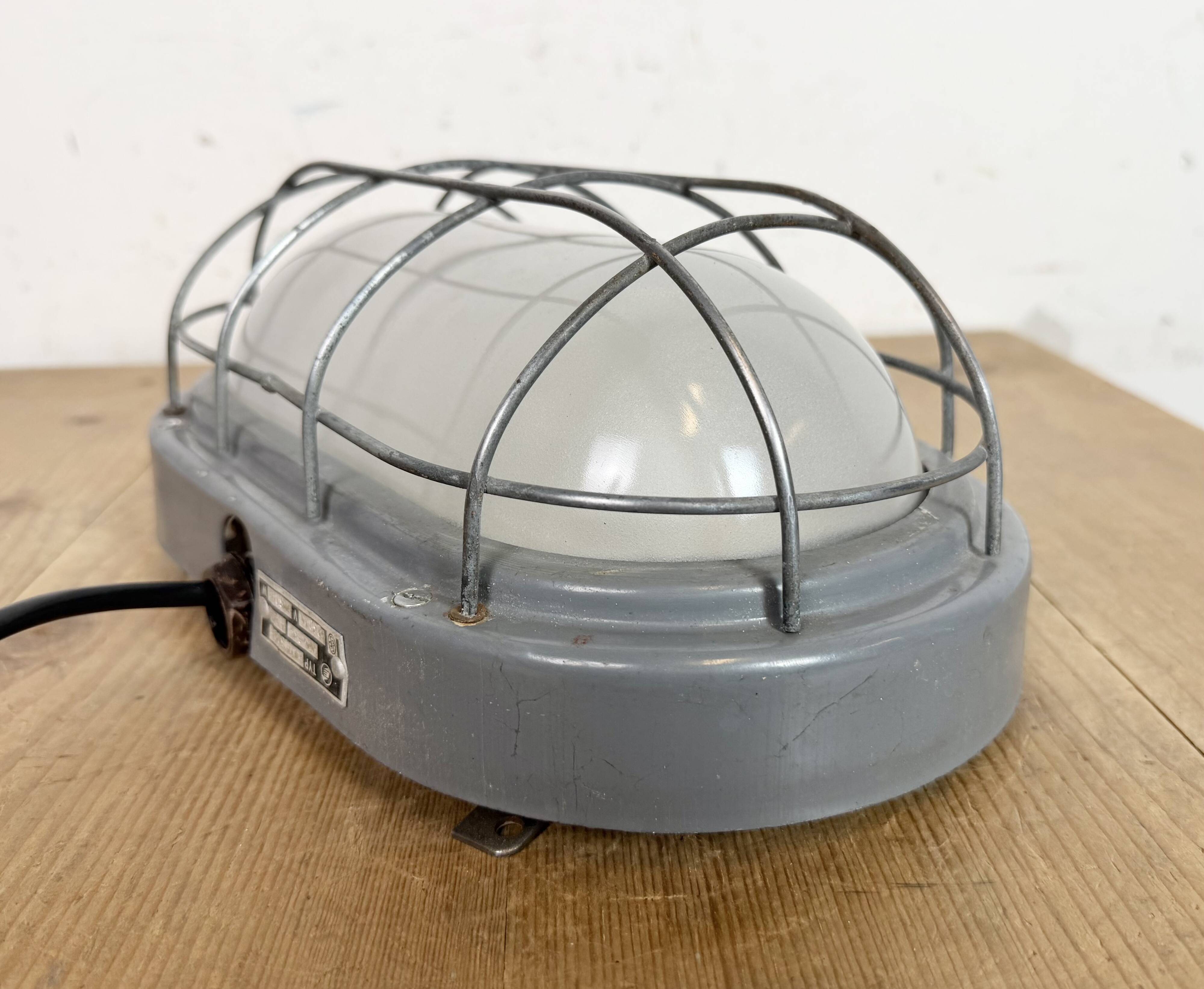 Industrial Grey Wall Light with Milk Glass, 1970s