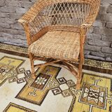 Fauteuil osier rotin 1960 vintage