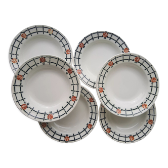 Set of 6 old St Amandinoise St Amand vintage soup plates