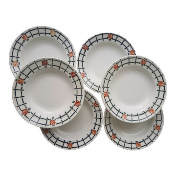 Set of 6 old St Amandinoise St Amand vintage soup plates