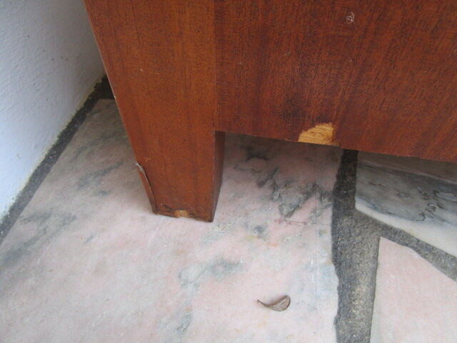 Low art-deco wood and marble chest of drawers