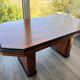 English Art Deco table in flamed walnut – London, 1960