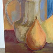 Still life with pears, oil on canvas signed Marina Gawlet.
