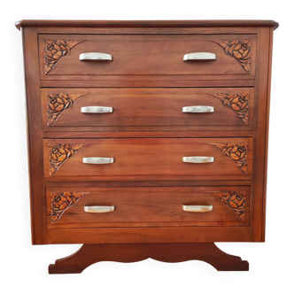 Art Deco chest of drawers in solid walnut