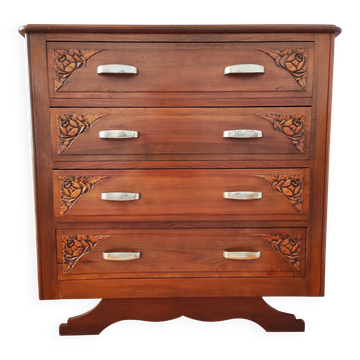 Art Deco chest of drawers in solid walnut