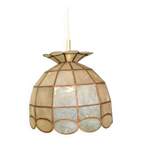 Vintage pendant light in mother-of-pearl and brass