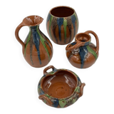 Set of 4 Flemish art nouveau stoneware