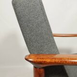Fauteuil Mid Century par Edmund Homa Revêtement en laine Bois naturel Vernis Design vintage, années 1960