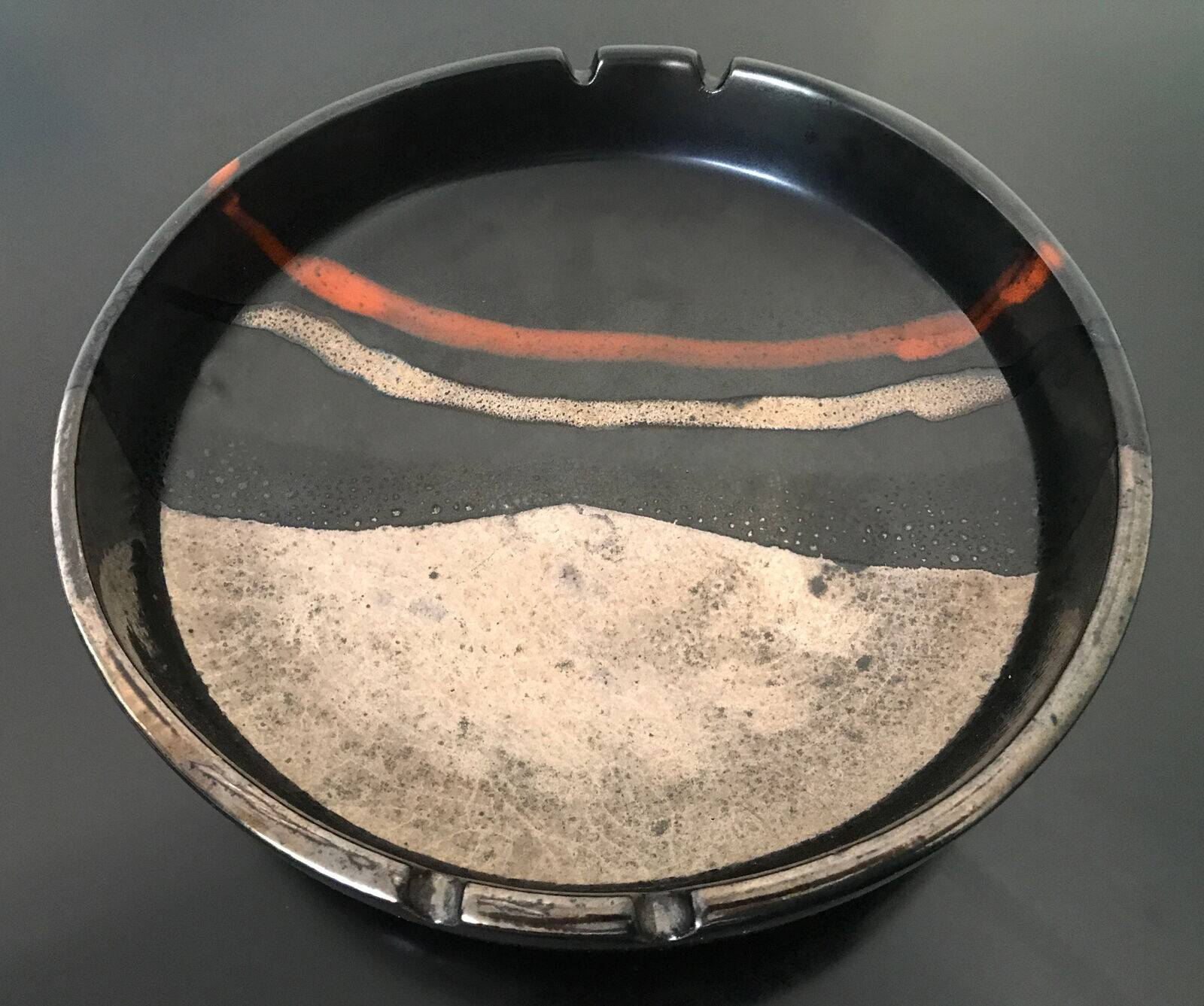 Vintage Italy red orange black ceramic ashtray 1970 Bitossi for Raymor