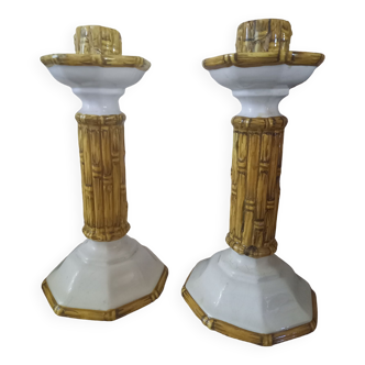 Pair of candle holders signed Costa ceramic Italian vintage