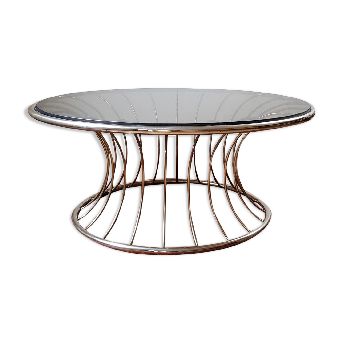 Chromium round coffee table and smoked glass