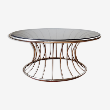 Chromium round coffee table and smoked glass