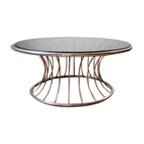 Chromium round coffee table and smoked glass