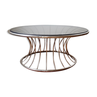 Chromium round coffee table and smoked glass