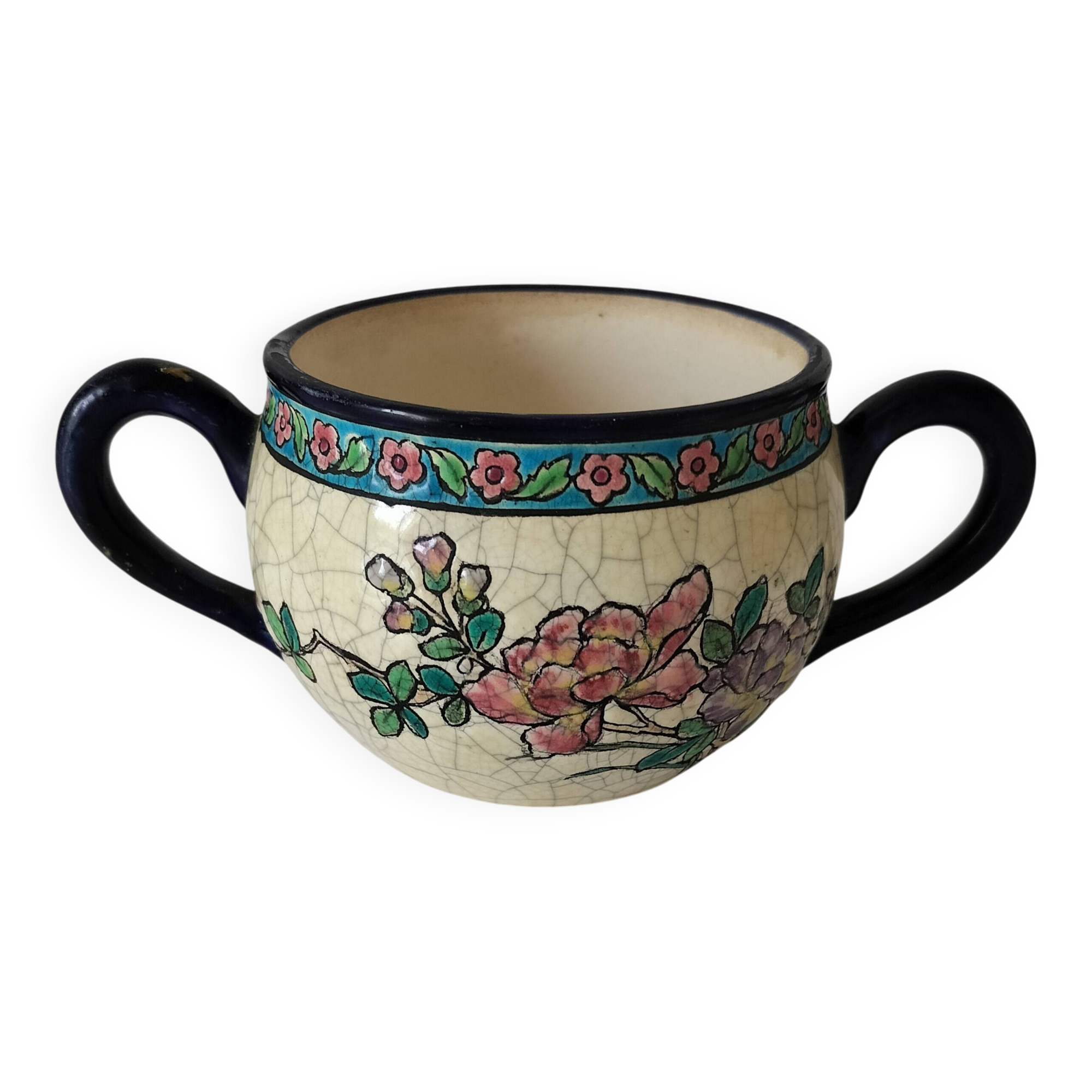 Antique two-handled cup – Authentic Longwy enamels