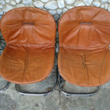 Series of 4 chairs Sabrina design Gastone Rinaldi for Rima, tawny leather, 1970