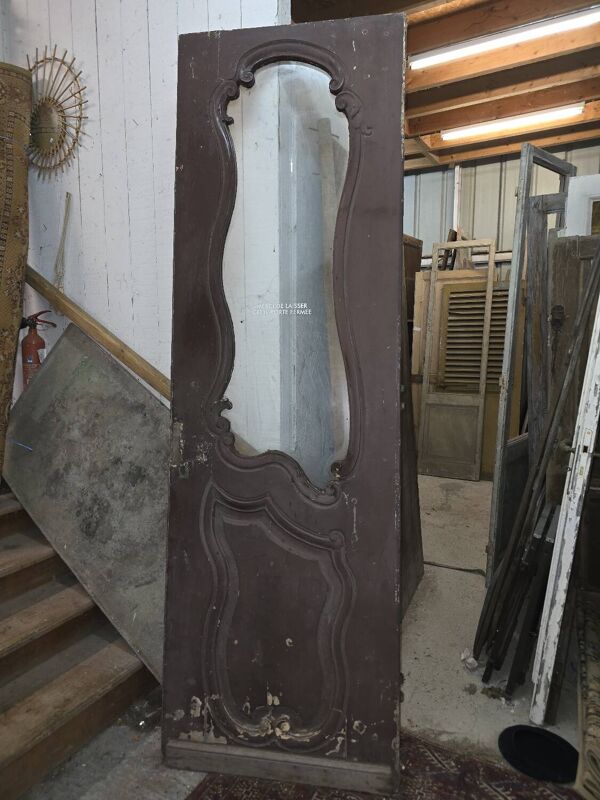 Ancienne porte de magasin vitrée en chêne