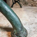 Antique French park bench in cast iron and oak – Sea green patina, 220 cm