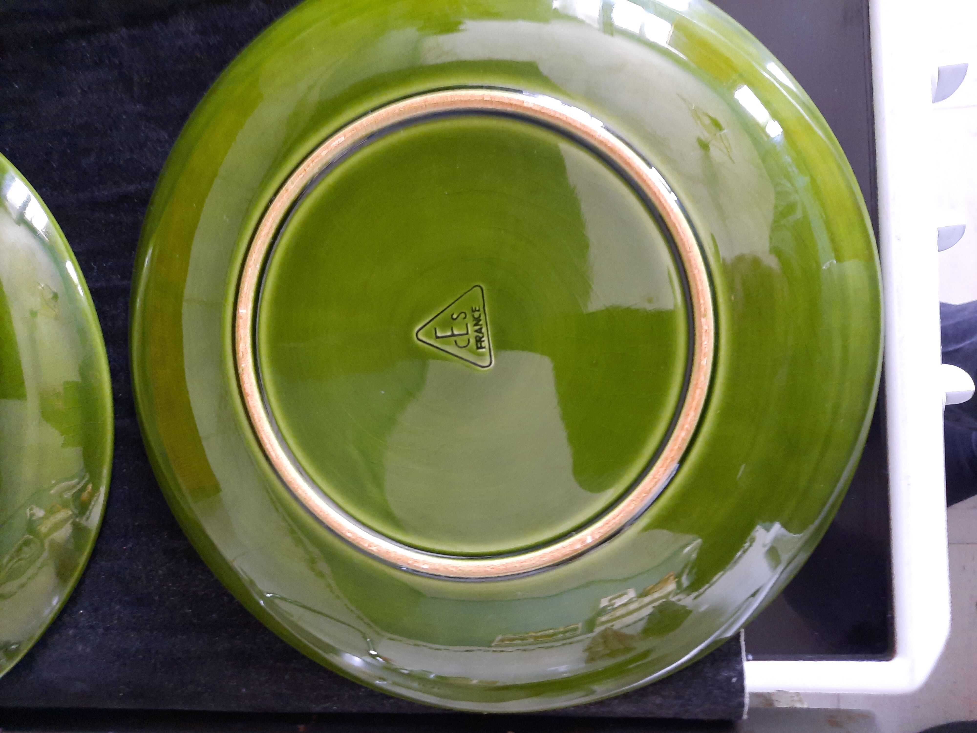 Set of 6 green oyster plates 25 cm – C.E.S France – Very good condition