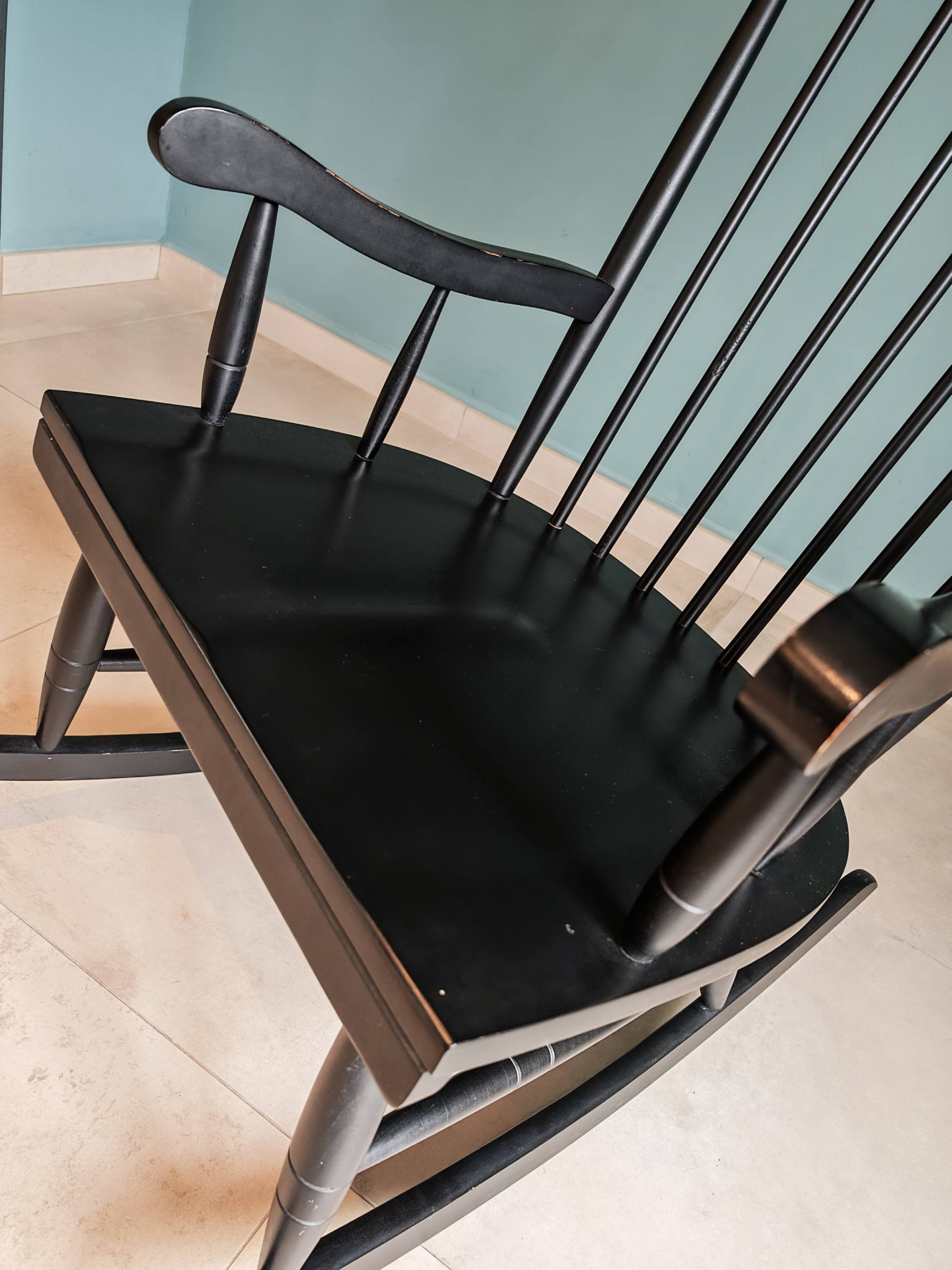 Rocking Chair Black Wood Vintage 1960 — Scandinavian Style