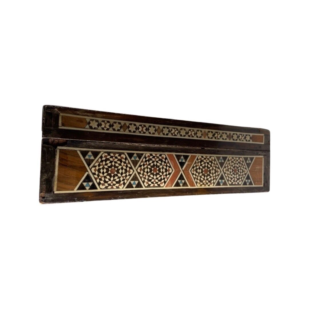 Large Persian marquetry box inlaid with its key
